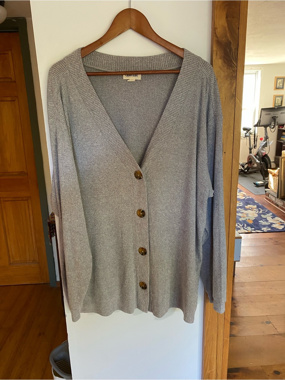 Gray Ribbed Button-Front Women’s Cardigan Sweater